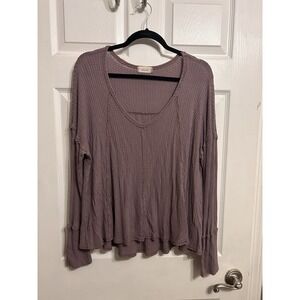 Altar'd State Waffle Weave Thermal Sweater Small Long Sleeve Shirt Top V-Neck